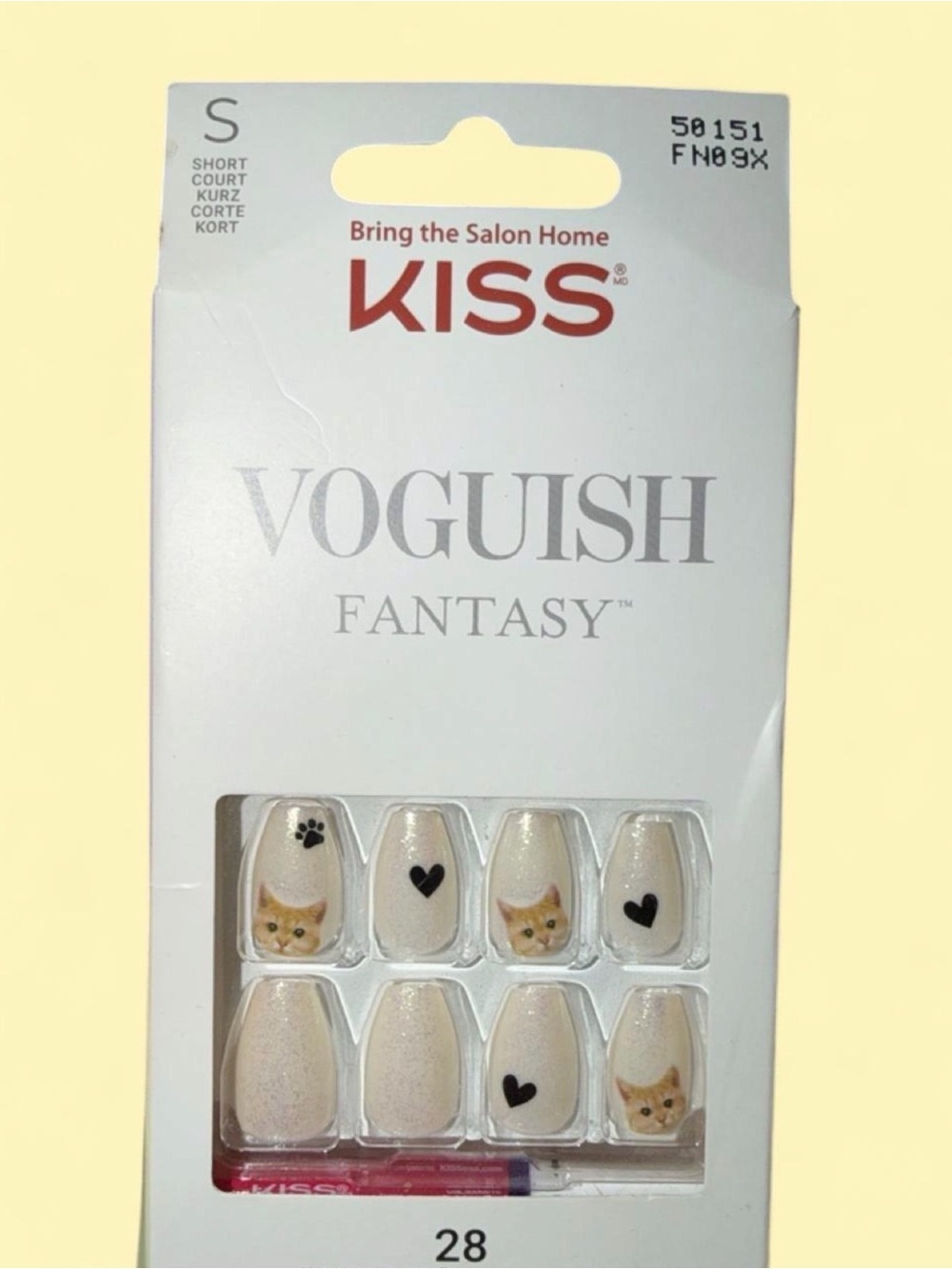 KISS Voguish Fantasy Cat Accent Press-On Nails - Cream with Black Accents